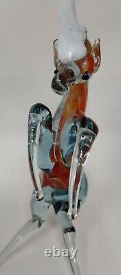 Orange Prancing Unicorn Murano Style Of Italy Retro MCM Blown Glass Sculpture