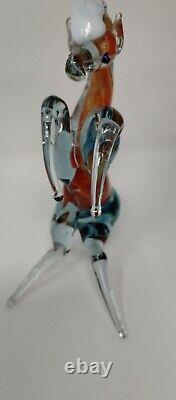 Orange Prancing Unicorn Murano Style Of Italy Retro MCM Blown Glass Sculpture