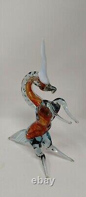 Orange Prancing Unicorn Murano Style Of Italy Retro MCM Blown Glass Sculpture