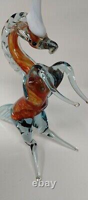 Orange Prancing Unicorn Murano Style Of Italy Retro MCM Blown Glass Sculpture