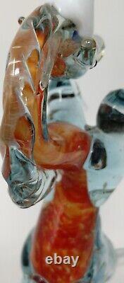 Orange Prancing Unicorn Murano Style Of Italy Retro MCM Blown Glass Sculpture