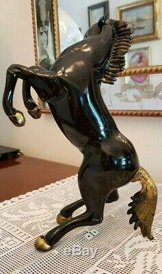 Original Barbaro Murano Glass 12 Height Horse Sculpture Black and Gold Leaf