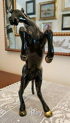 Original Barbaro Murano Glass 12 Height Horse Sculpture Black and Gold Leaf