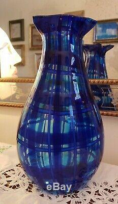 Original Eros Raffael Murano Glass 14 Height Vase Cobalt Aqua Milk Venetian art