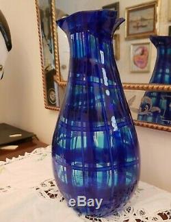 Original Eros Raffael Murano Glass 14 Height Vase Cobalt Aqua Milk Venetian art