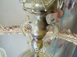 PAIR 19th C. SALVIATI MURANO GREEN IRIDESCENT ART GLASS GOBLETS CANDLESTICKS