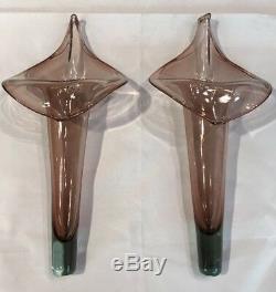 PAIR GLASS WALL SCONCE VASE MURANO GLASS LILLY 14.5 Inch Tall Each Hanging