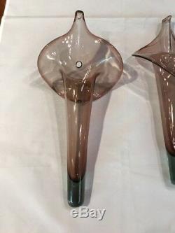PAIR GLASS WALL SCONCE VASE MURANO GLASS LILLY 14.5 Inch Tall Each Hanging