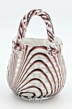PAIR Vintage Murano Studio Art Glass Hand Blown Purse Handbag x2 Pink Maroon