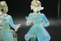 PAIR vintage Murano gold dust aqua opalescent glass dancer courtier figures AVeM