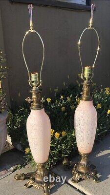 PINK 1930s RARE MURANO Glass Hand Blown Lamps Pair Cotton Candy Look Art Deco