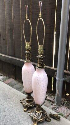 PINK 1930s RARE MURANO Glass Hand Blown Lamps Pair Cotton Candy Look Art Deco