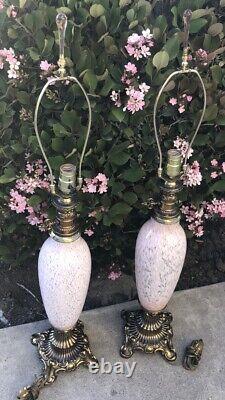 PINK 1930s RARE MURANO Glass Hand Blown Lamps Pair Cotton Candy Look Art Deco