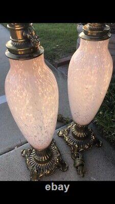 PINK 1930s RARE MURANO Glass Hand Blown Lamps Pair Cotton Candy Look Art Deco