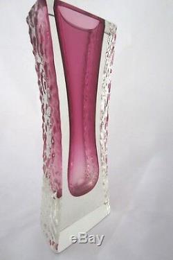 PINK textured glass block vase vintage Murano Mandruzzato 60s FINE EXAMPLE