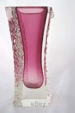 PINK textured glass block vase vintage Murano Mandruzzato 60s FINE EXAMPLE