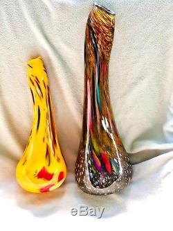 Pair Dino Martens Murano Hand-Blown Glass tall neck Vase Tosa midcentury 18