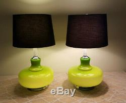 Pair Hand Blown Glass Lamps Vintage Three Way Lighting Murano Marbro Lamps