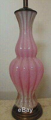 Pair Italian Murano Glass Table Lamps Pink with Gold Flecks Venetian Mid Century