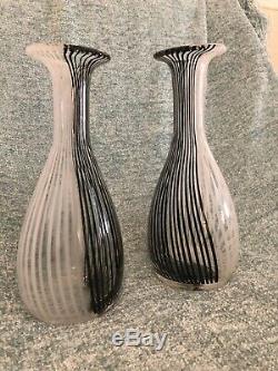Pair MCM Venini Murano Italy Art Glass Vase TESSUTO Carlo Scarpa White/Black