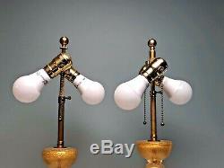 Pair Murano Art Glass Graduating Sphere Shape Table Lamps Clear & Gold Flakes