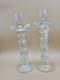 Pair Murano Glass Venetian Hand Blown Clear Candlesticks 10.5 Air Twist Helix