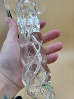 Pair Murano Glass Venetian Hand Blown Clear Candlesticks 10.5 Air Twist Helix