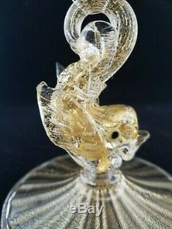 Pair Murano Venetian Glass Gold Dolphin Candlestick Holders, Salviati or Toso