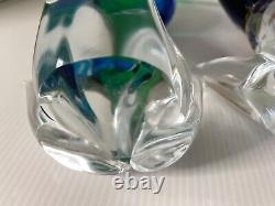 Pair Murano Vintage Art Glass 12-13 inch Parrot Figurines Solid Hand Blown MCM