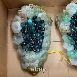 Pair Murano Wall Sconces Grapes Design Italian Hand Blown Art Glass