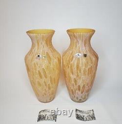 Pair Of 15 Murano Maestri Vetrai Italy Hand Blown Art Glass Vase Amber Yellow