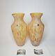 Pair Of 15 Murano Maestri Vetrai Italy Hand Blown Art Glass Vase Amber Yellow