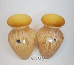 Pair Of 15 Murano Maestri Vetrai Italy Hand Blown Art Glass Vase Amber Yellow