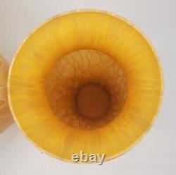 Pair Of 15 Murano Maestri Vetrai Italy Hand Blown Art Glass Vase Amber Yellow