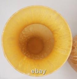 Pair Of 15 Murano Maestri Vetrai Italy Hand Blown Art Glass Vase Amber Yellow