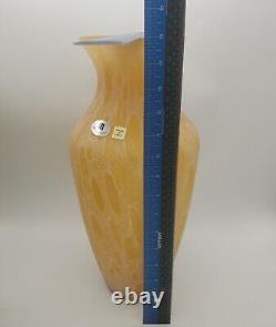 Pair Of 15 Murano Maestri Vetrai Italy Hand Blown Art Glass Vase Amber Yellow