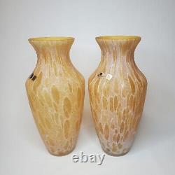 Pair Of 15 Murano Maestri Vetrai Italy Hand Blown Art Glass Vase Amber Yellow