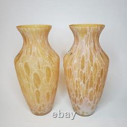 Pair Of 15 Murano Maestri Vetrai Italy Hand Blown Art Glass Vase Amber Yellow