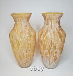 Pair Of 15 Murano Maestri Vetrai Italy Hand Blown Art Glass Vase Amber Yellow