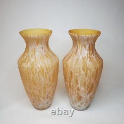 Pair Of 15 Murano Maestri Vetrai Italy Hand Blown Art Glass Vase Amber Yellow