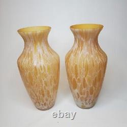 Pair Of 15 Murano Maestri Vetrai Italy Hand Blown Art Glass Vase Amber Yellow