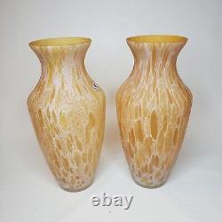 Pair Of 15 Murano Maestri Vetrai Italy Hand Blown Art Glass Vase Amber Yellow