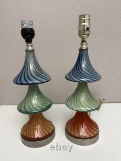 Pair Of 3 Tiered Hand Blown Glass Lamps Murano Style