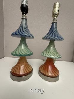 Pair Of 3 Tiered Hand Blown Glass Lamps Murano Style