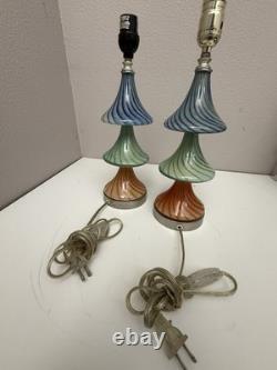 Pair Of 3 Tiered Hand Blown Glass Lamps Murano Style