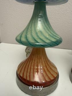 Pair Of 3 Tiered Hand Blown Glass Lamps Murano Style