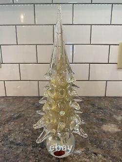 Pair Of FLAWLESS Murano Italy CHRISTMAS TREE Art Glass Gold Crystal Tier Clear