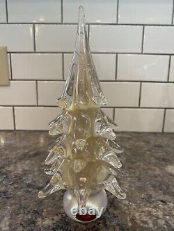 Pair Of FLAWLESS Murano Italy CHRISTMAS TREE Art Glass Gold Crystal Tier Clear