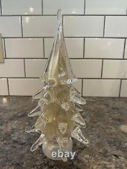 Pair Of FLAWLESS Murano Italy CHRISTMAS TREE Art Glass Gold Crystal Tier Clear