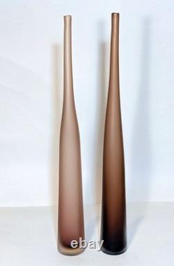 Pair Tall Laura De Santillana Vases for Arcade Satin Finish Murano